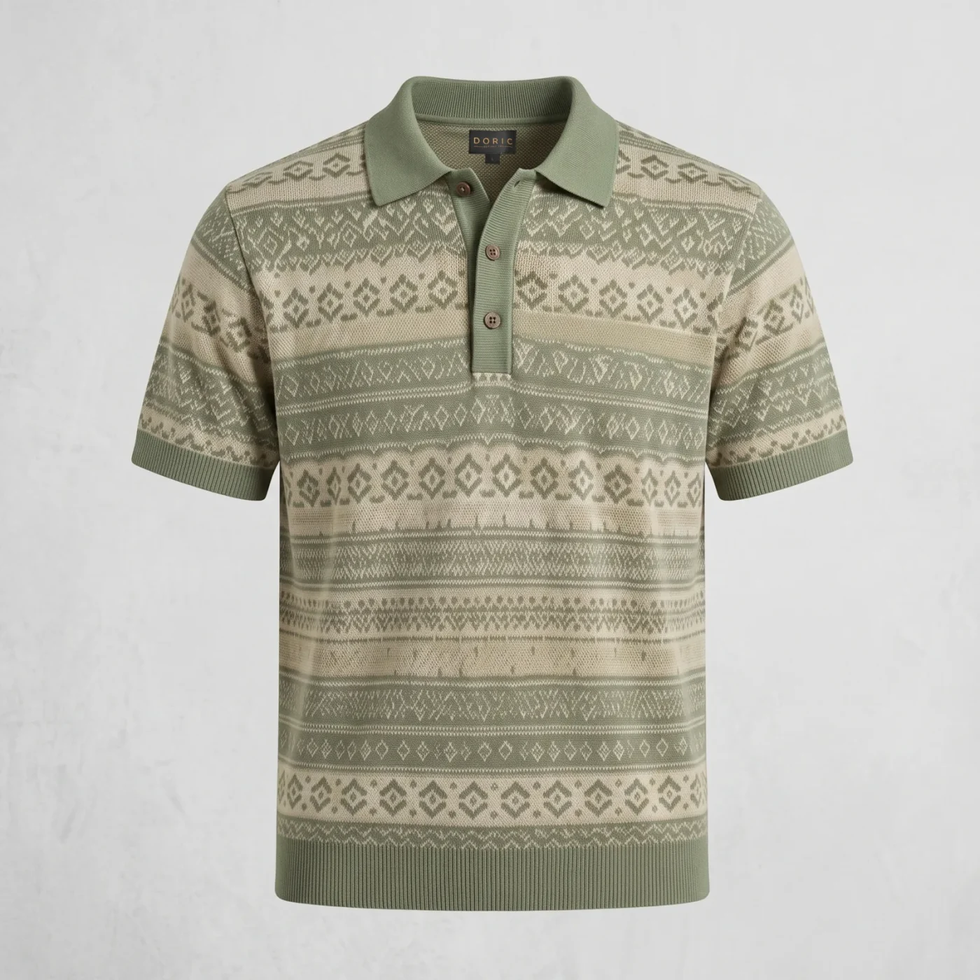 Patterned Knit Polo - Sage, photographed flat, front