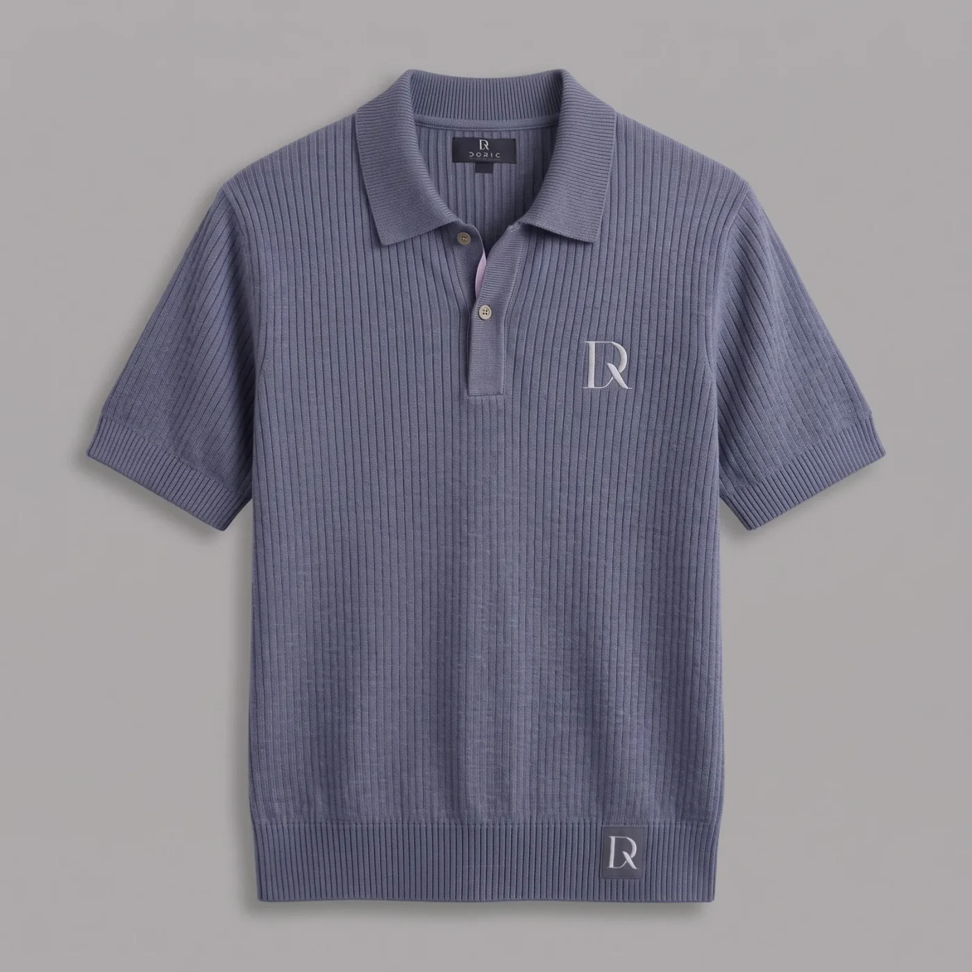 Ribbed Knit Polo - Slate, photographed flat, front