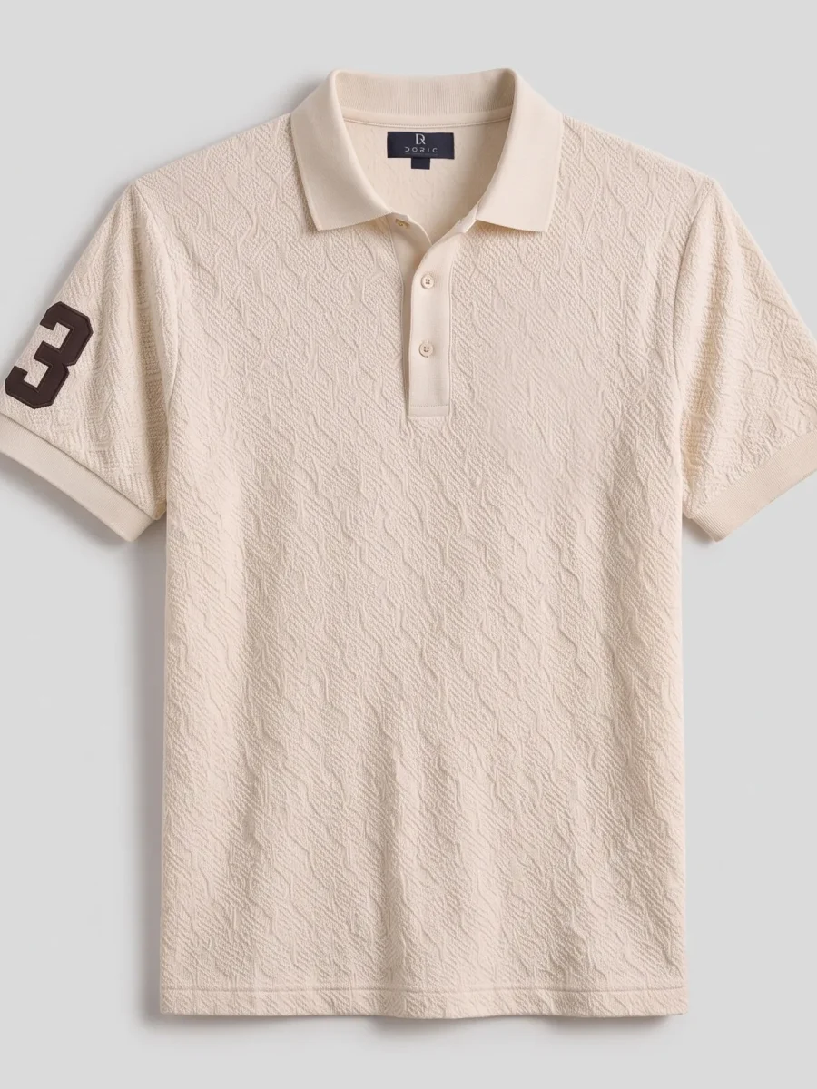 Textured Knit Polo - Oat, photographed flat, front