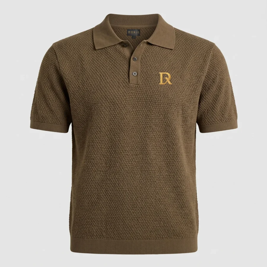 Textured Knit Polo - Olive, photographed flat, front