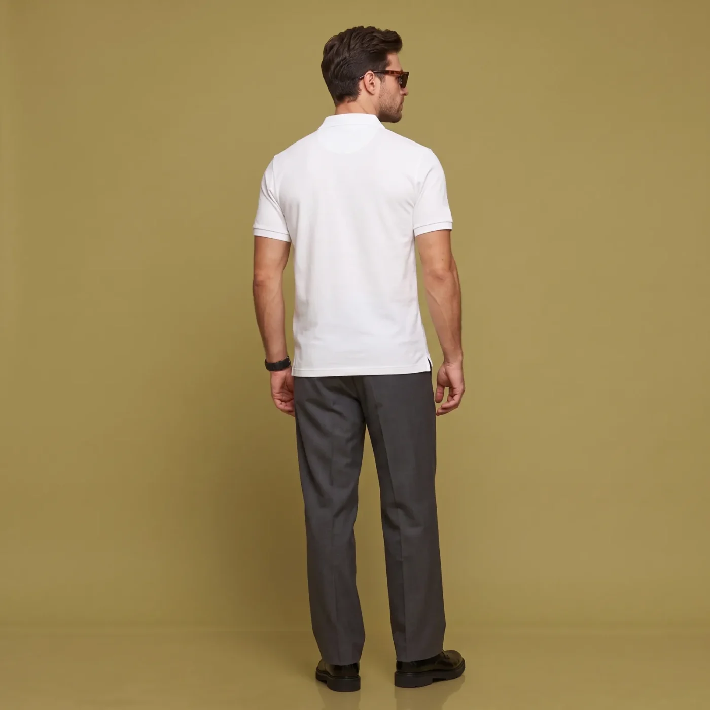 Zeus Polo - White, worn, back view