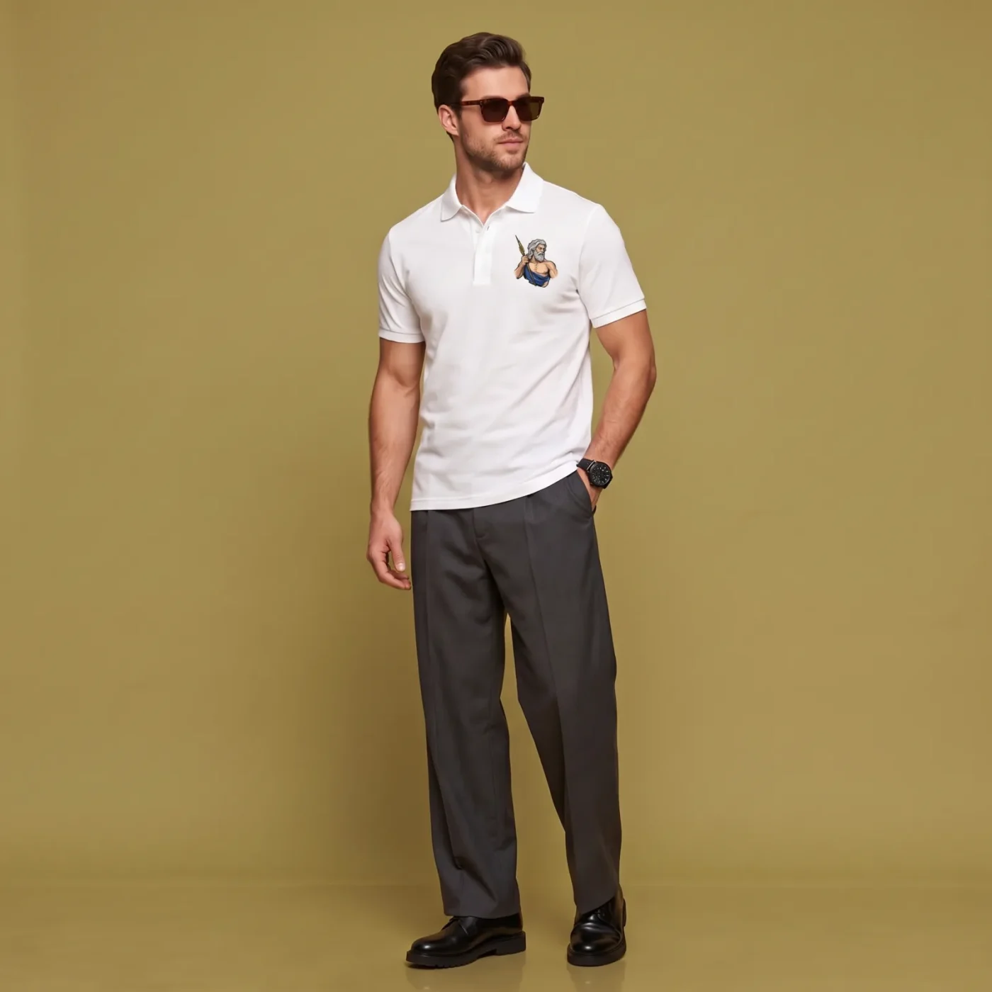 Zeus Polo - White, worn, front view